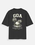 Black t-shirt with celestial serpent design on a white background